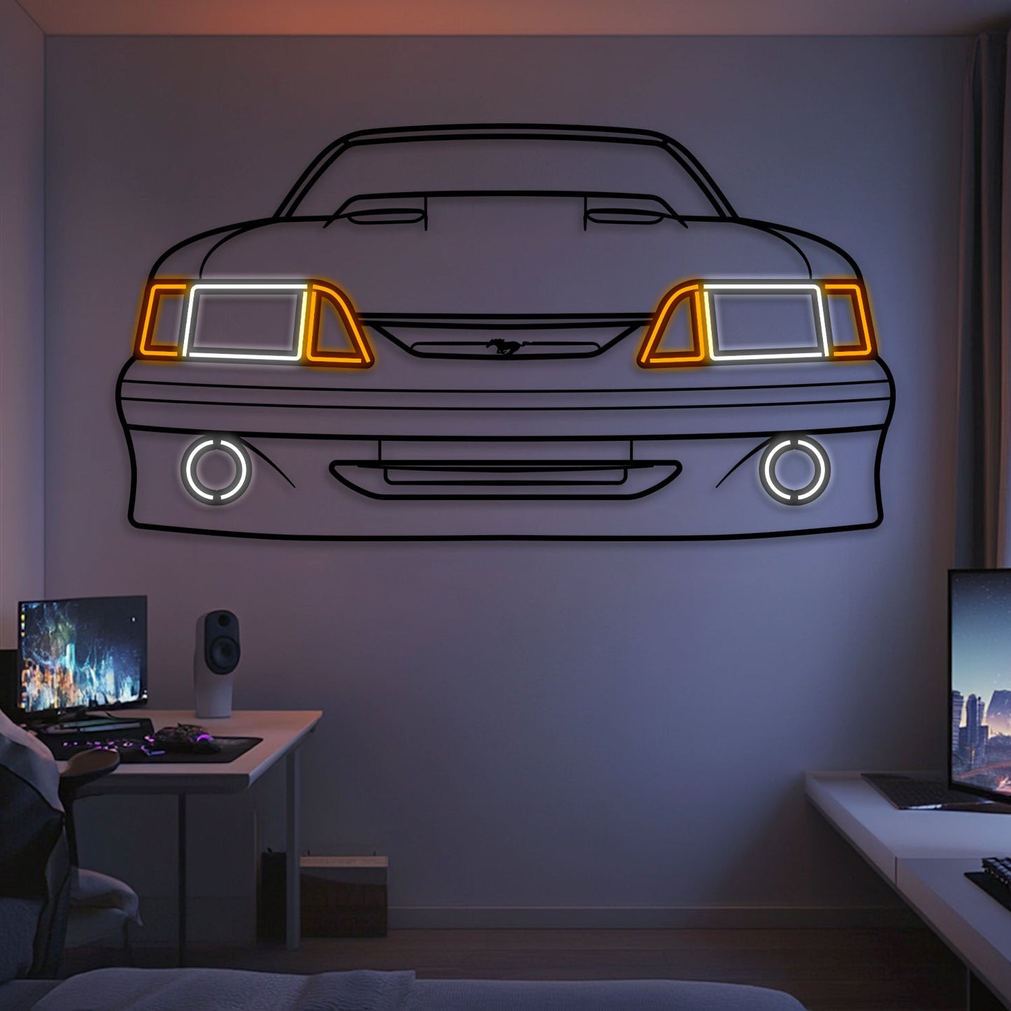 1991 Mustang Front View Metal Neon Car Wall Art