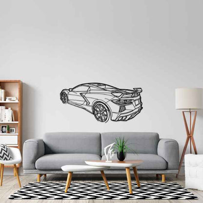 Corvette C8 Stingray 2024 Back Angle Silhouette Metal Wall Art