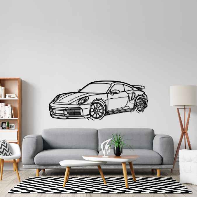 911 Model 992 Turbo Angle Silhouette Metal Wall Art