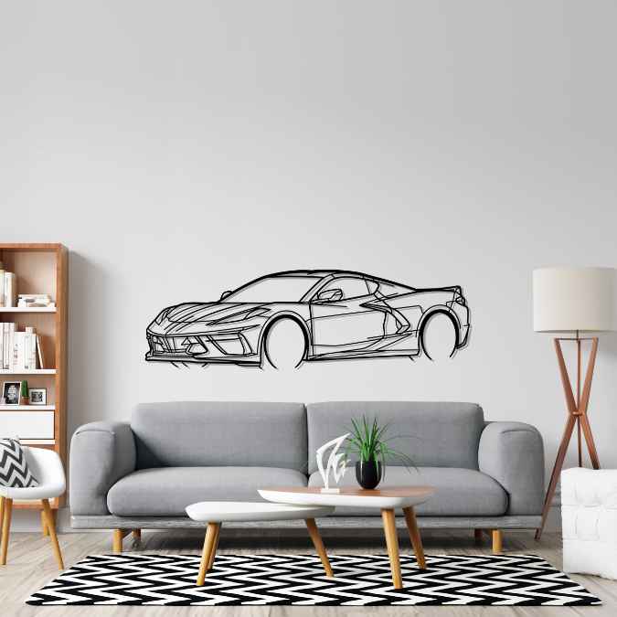 Corvette C8 Front Angle Silhouette Metal Wall Art