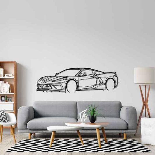 Corvette C8 Front Angle Silhouette Metal Wall Art