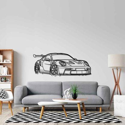 911 992 GT3 RS Angle Silhouette Metal Wall Art