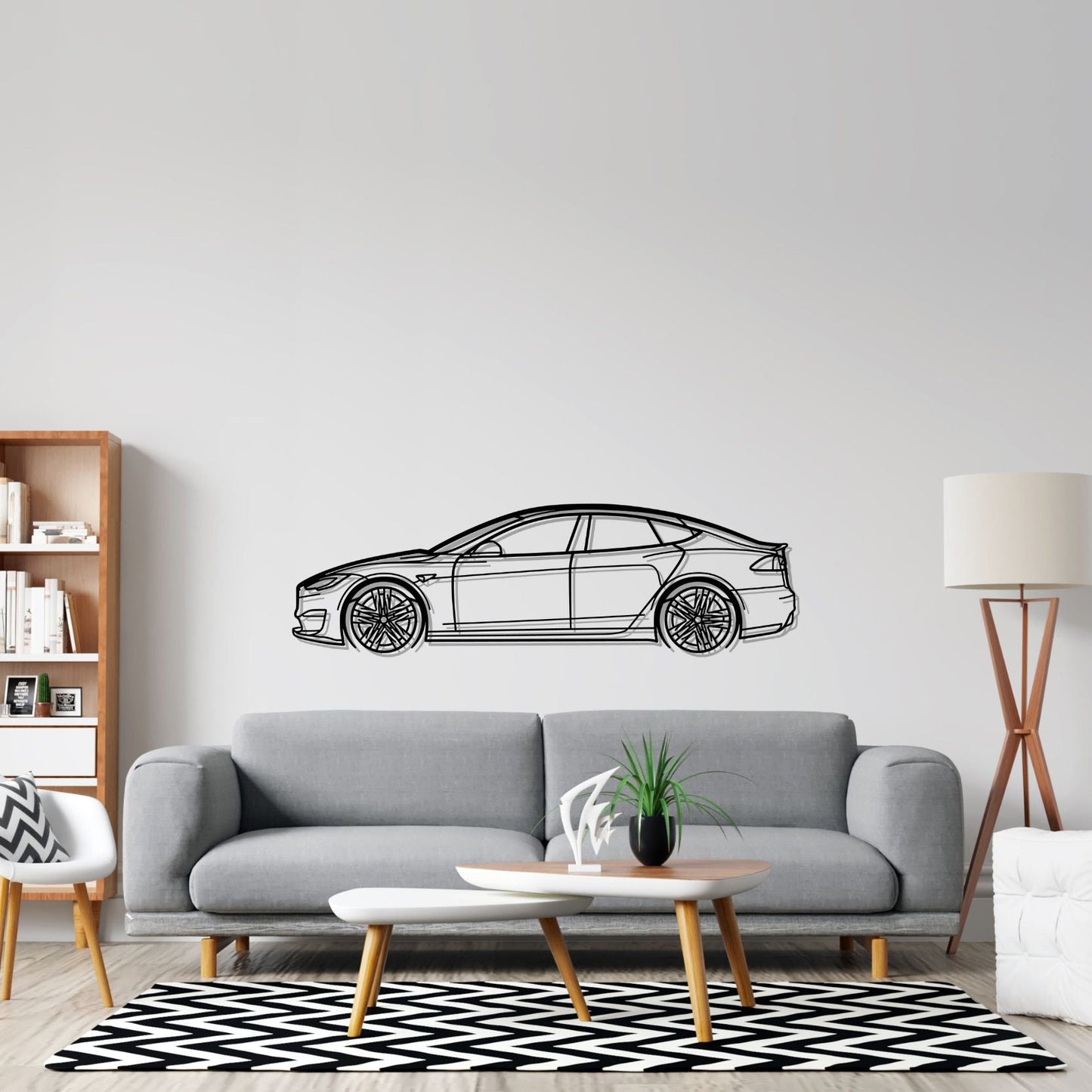 Model S Plaid 2022 Detailed Silhouette Metal Wall Art