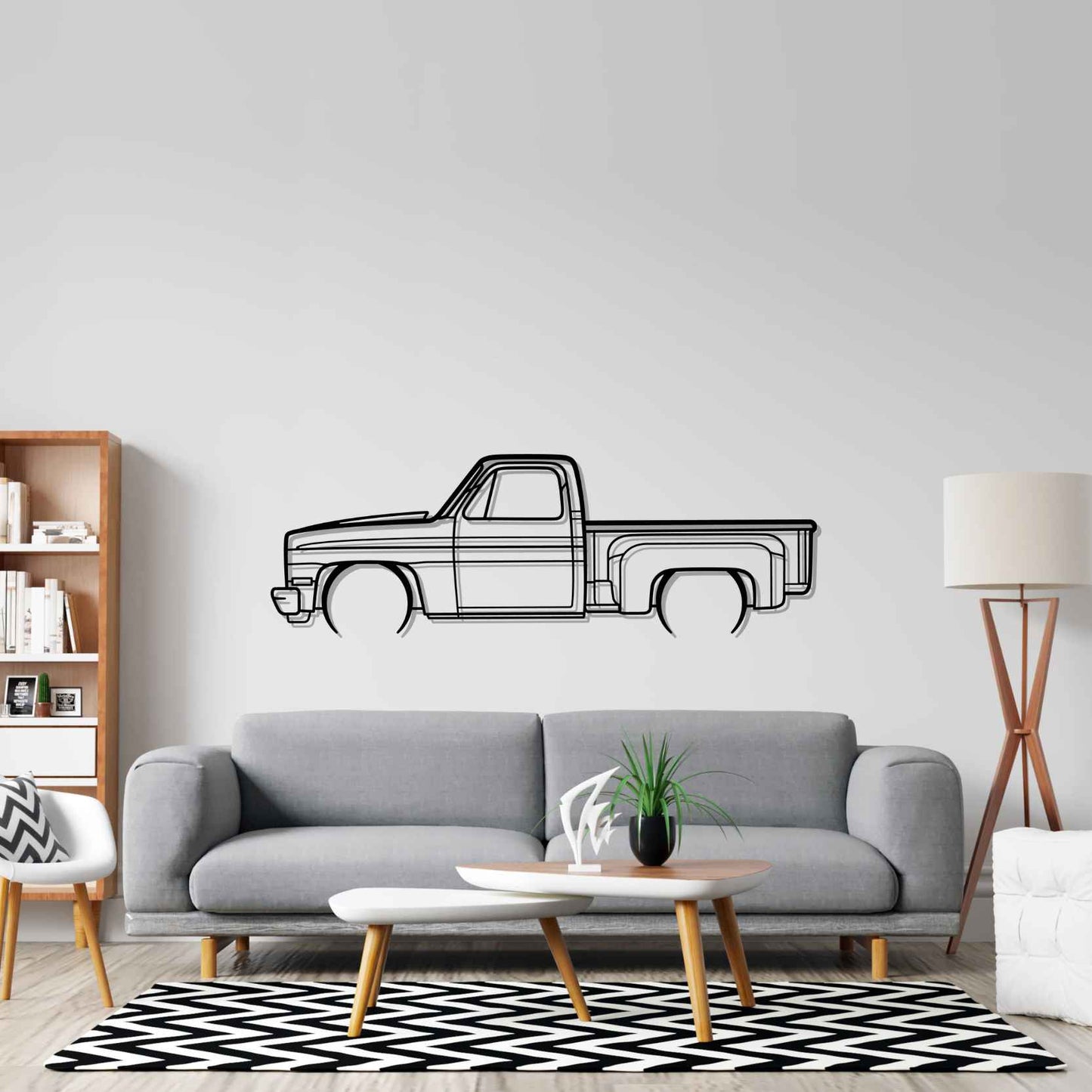 C10 Stepside 1987 Detailed Silhouette Metal Wall Art