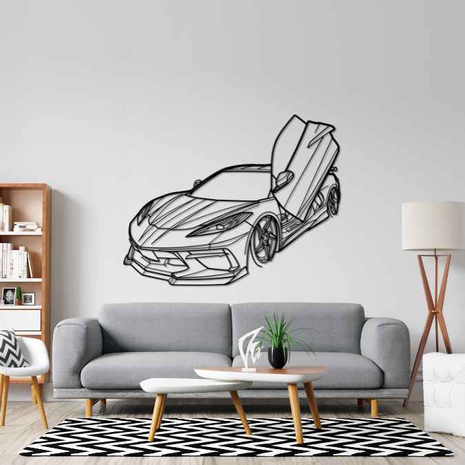 Corvette C8 Angle Silhouette Metal Wall Art