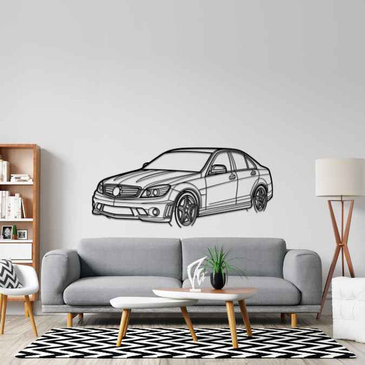 C63 AMG 2009 Angle Silhouette Metal Wall Art