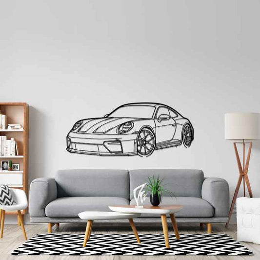 911 GT3 Model 992.2 Touring Front Angle Silhouette Metal Wall Art