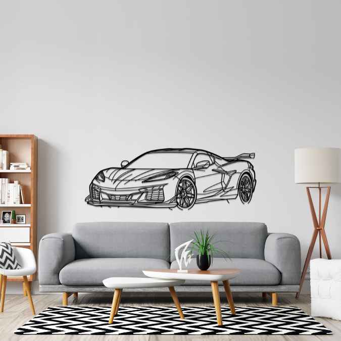 Corvette C8 2024 Angle Silhouette Metal Wall Art