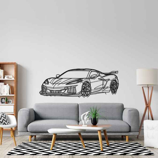 Corvette C8 2024 Angle Silhouette Metal Wall Art