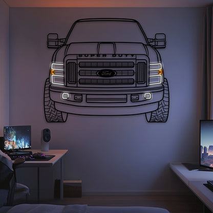 2008 F350 King Ranch CCSB Front View Metal Neon Car Wall Art