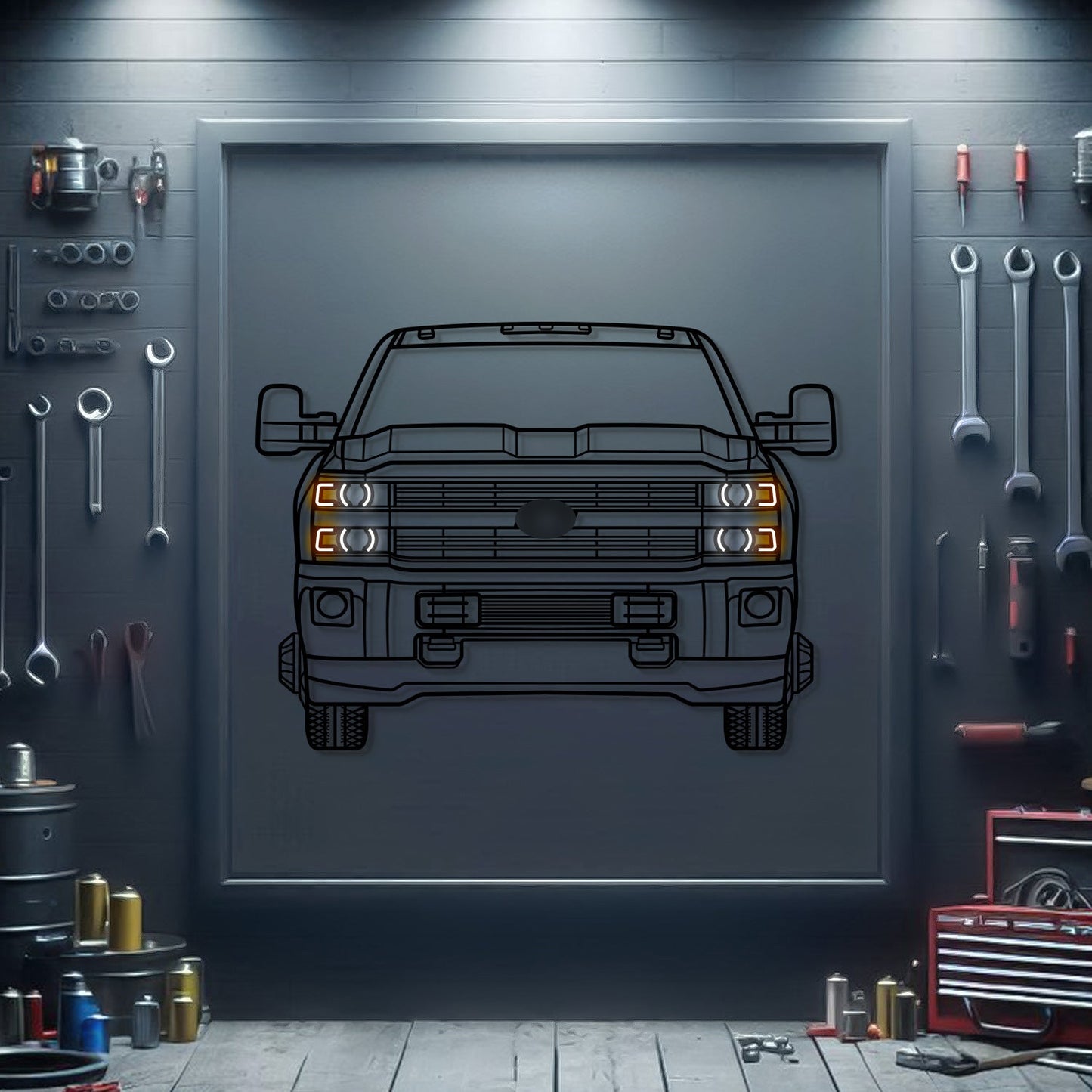 2015 Silverado 2500HD Front View Metal Neon Car Wall Art