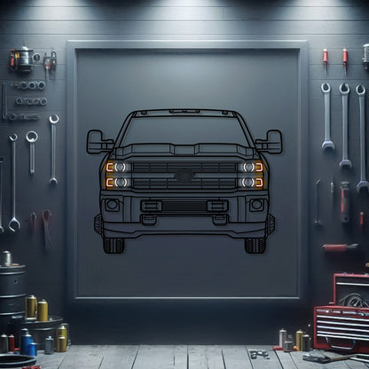 2015 Silverado 2500HD Front View Metal Neon Car Wall Art