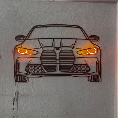 2020 M4 Coupe Competition Front View Metal Neon Car Wall Art