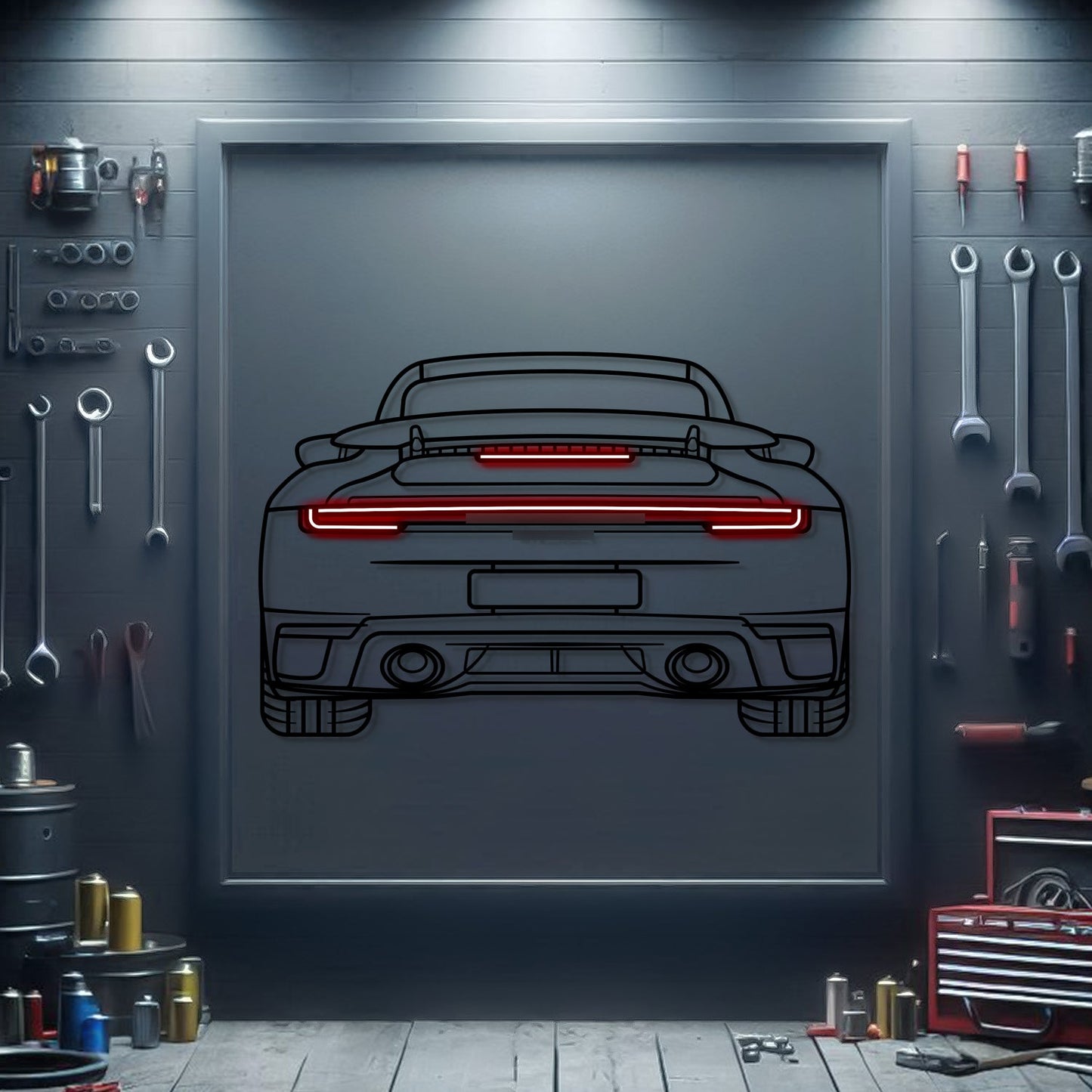 2024 911 Turbo S Back View Metal Neon Car Wall Art