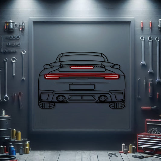 2024 911 Turbo S Back View Metal Neon Car Wall Art