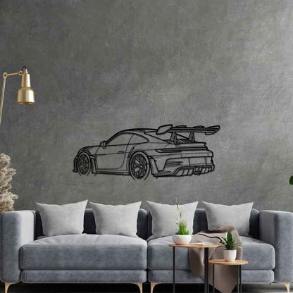 911 GT3 RS Model 992 Back Angle Silhouette Metal Wall Art