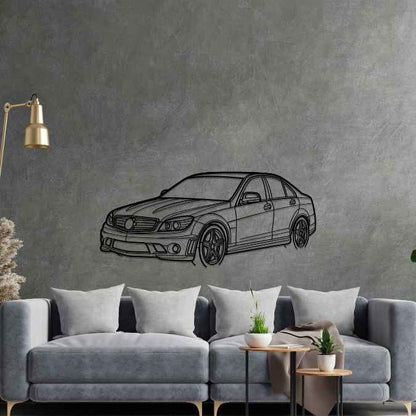 C63 AMG 2009 Angle Silhouette Metal Wall Art