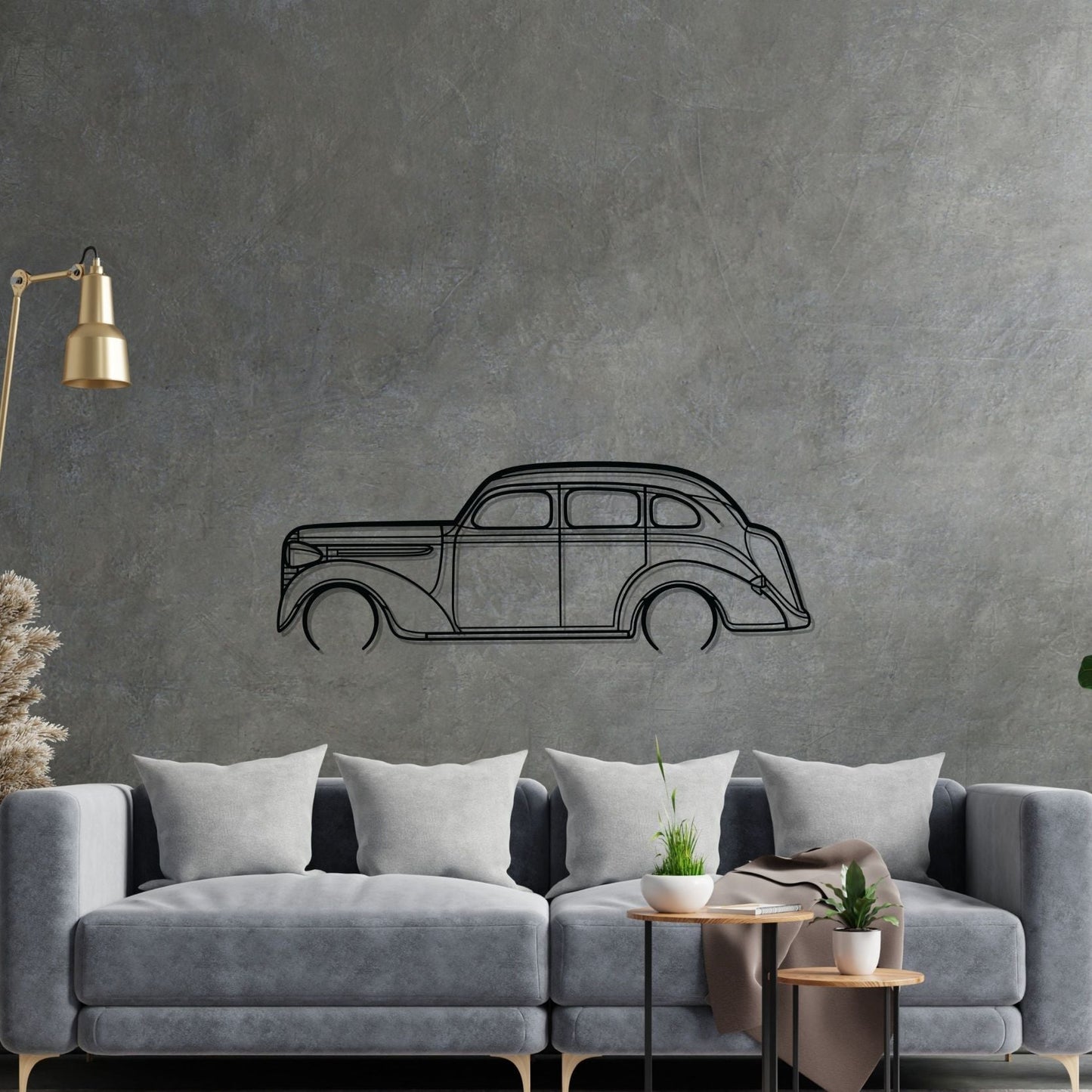 Sedan 1938 Detailed Silhouette Metal Wall Art