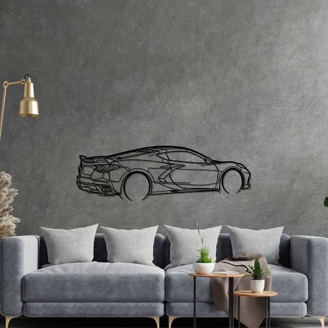 Corvette C8 Back Angle Silhouette Metal Wall Art