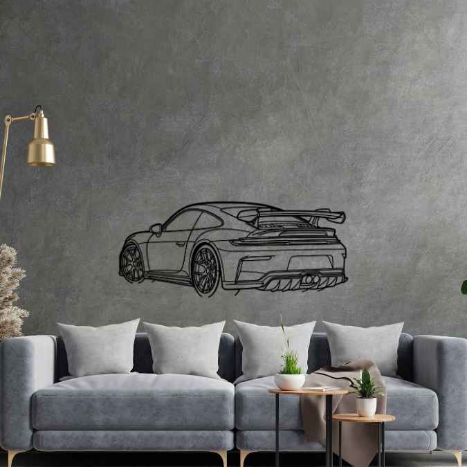 911 GT3 Model 992.2 Back Angle Silhouette Metal Wall Art