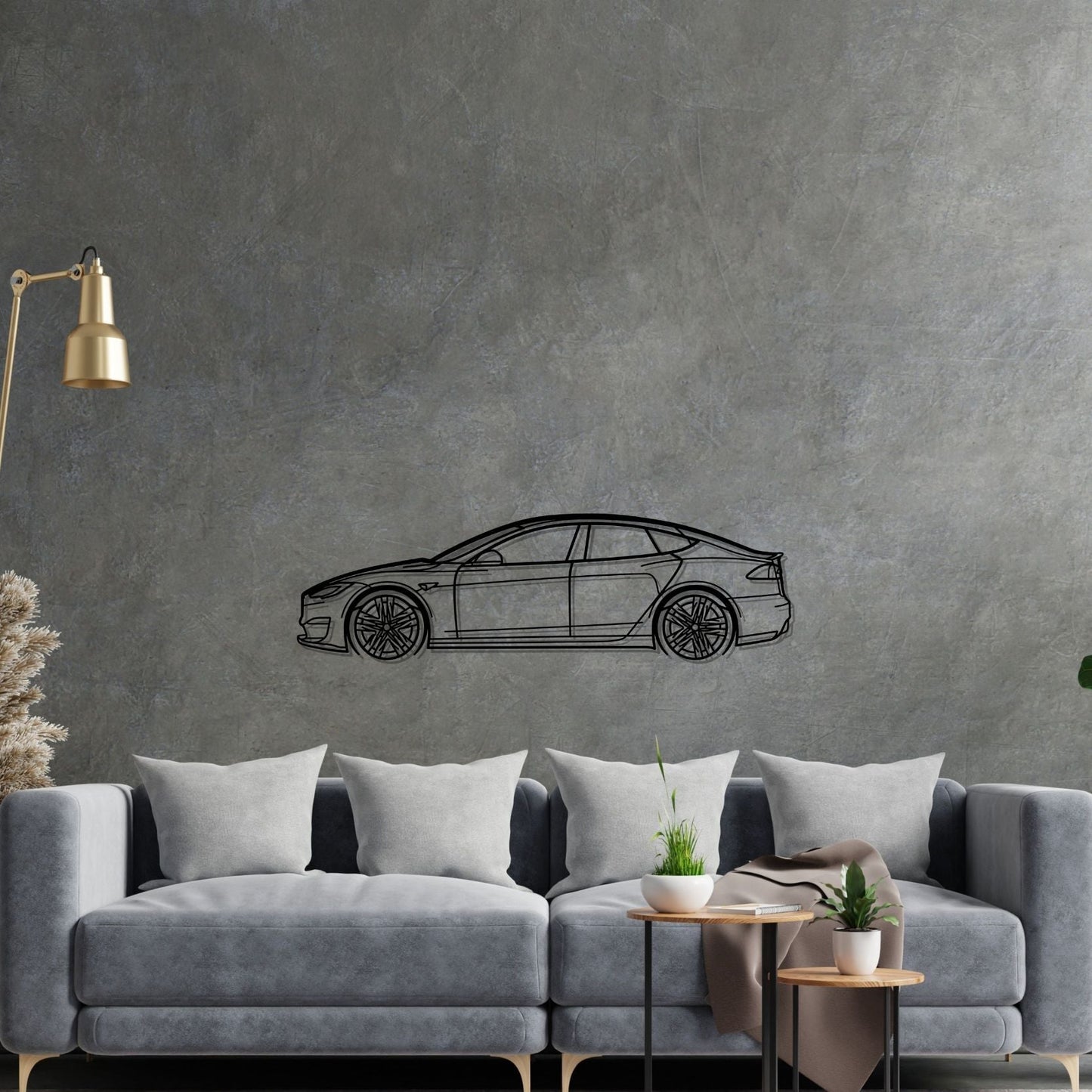 Model S Plaid 2022 Detailed Silhouette Metal Wall Art