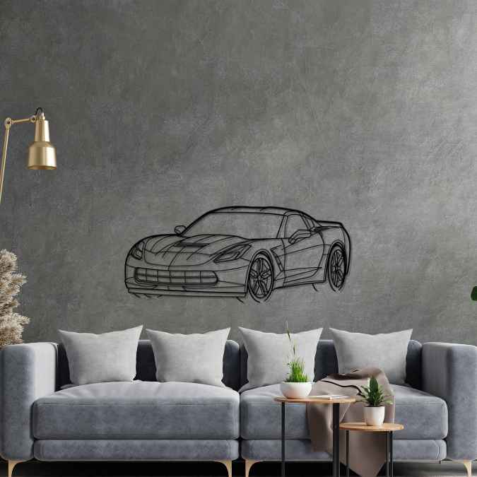 Corvette C7 Stingray Front Angle Silhouette Metal Wall Art