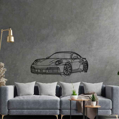 911 Model 992 Turbo Front Angle Silhouette Metal Wall Art