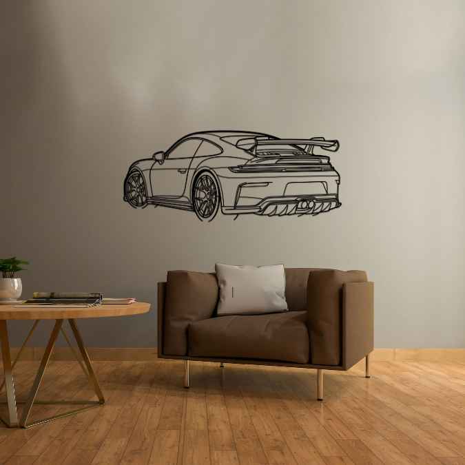 911 GT3 Model 992.2 Back Angle Silhouette Metal Wall Art