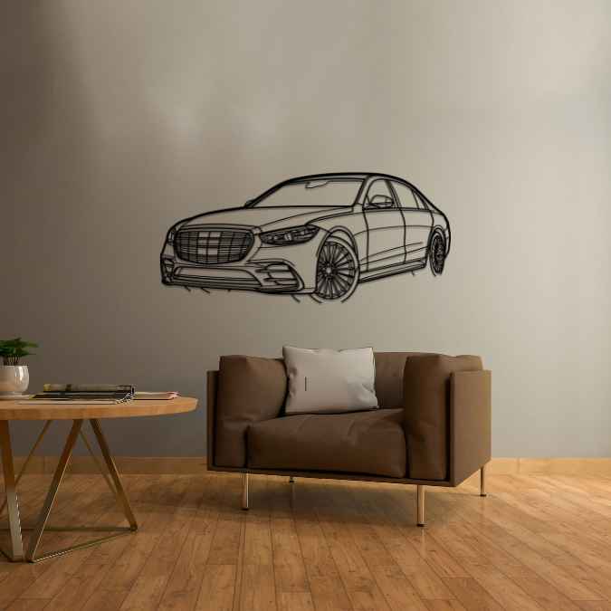 S Class W223 2021 Angle Silhouette Metal Wall Art