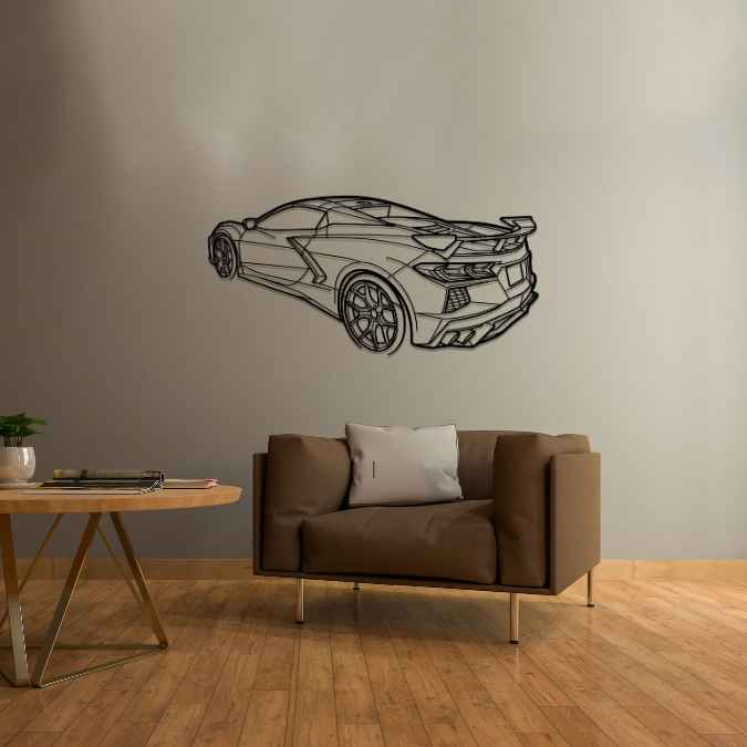 Corvette C8 Stingray 2024 Back Angle Silhouette Metal Wall Art