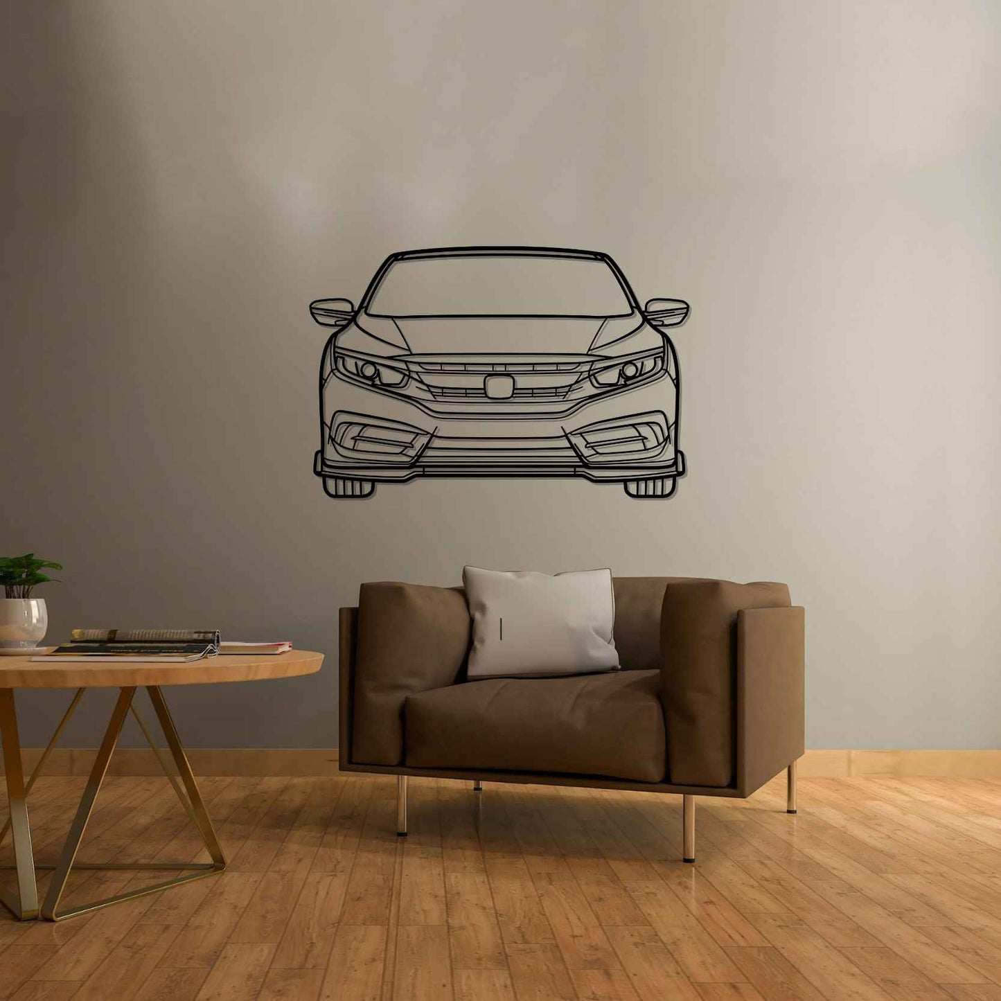 Civic 2016 Front  Silhouette Metal Wall Art