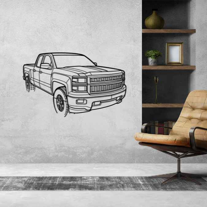 Silverado 1500 2015 Angle Silhouette Metal Wall Art