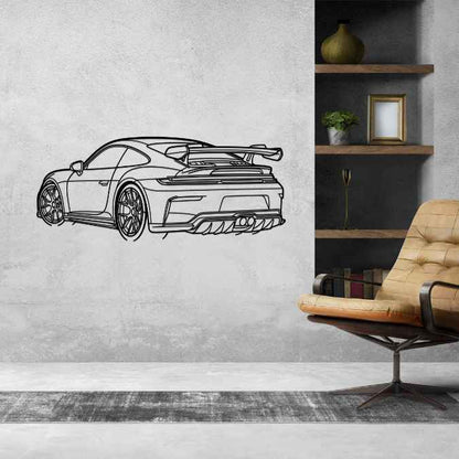 911 GT3 Model 992.2 Back Angle Silhouette Metal Wall Art