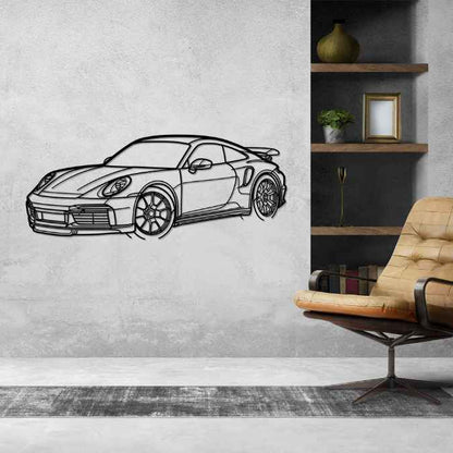 911 Model 992 Turbo Angle Silhouette Metal Wall Art