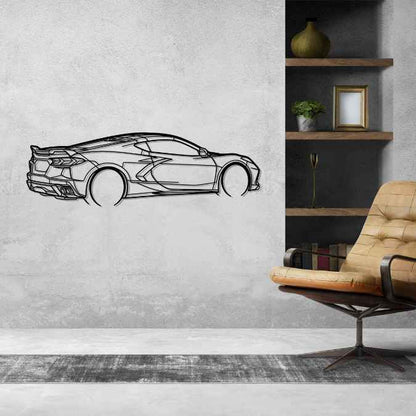 Corvette C8 Back Angle Silhouette Metal Wall Art