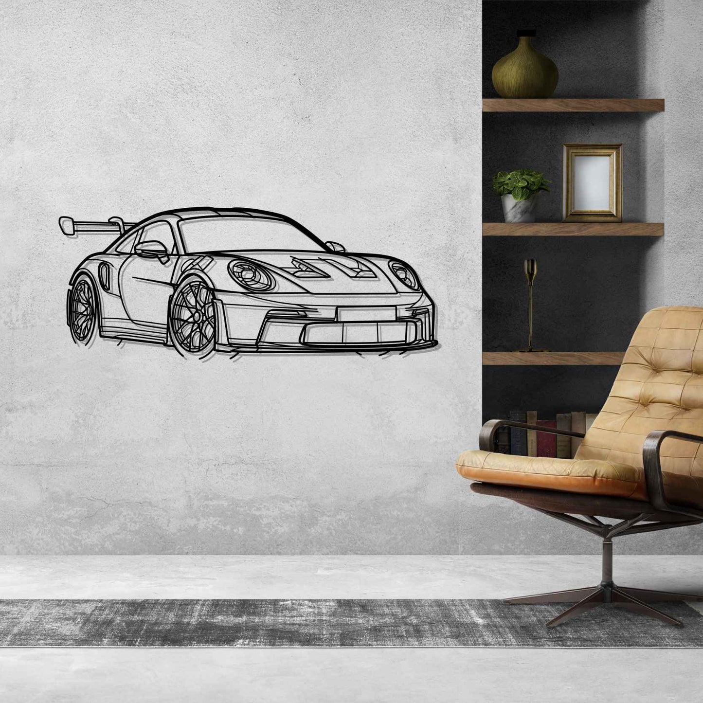 911 992 GT3 RS Angle Silhouette Metal Wall Art