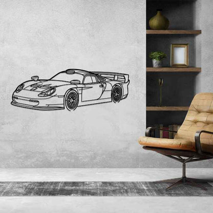 911 Model 996 GT1 Angle Silhouette Metal Wall Art