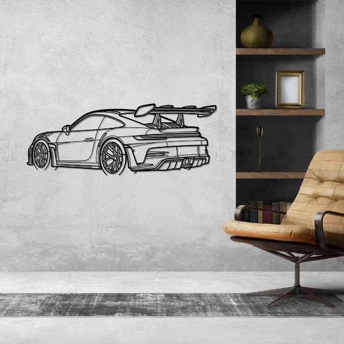 911 GT3 RS Model 992 Back Angle Silhouette Metal Wall Art