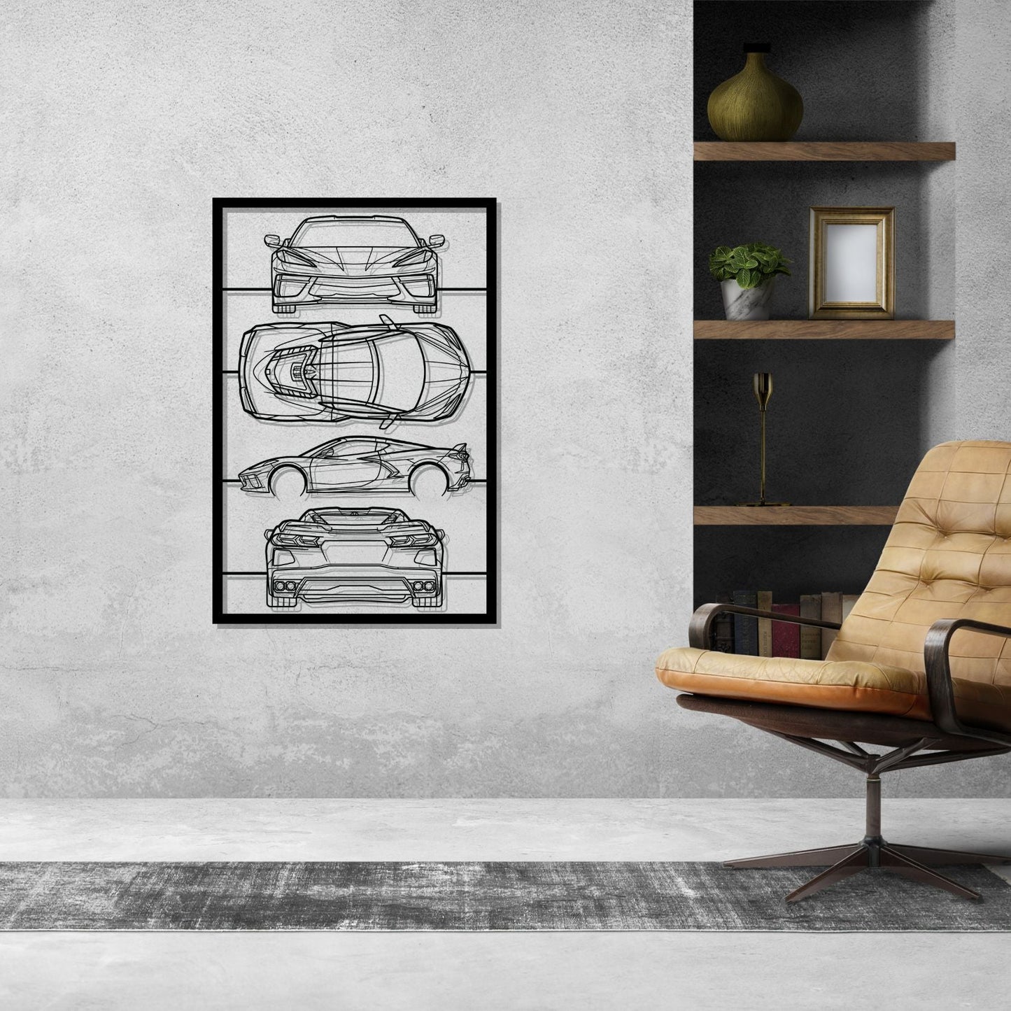 Corvette C8 Frame Silhouette Metal Wall Art