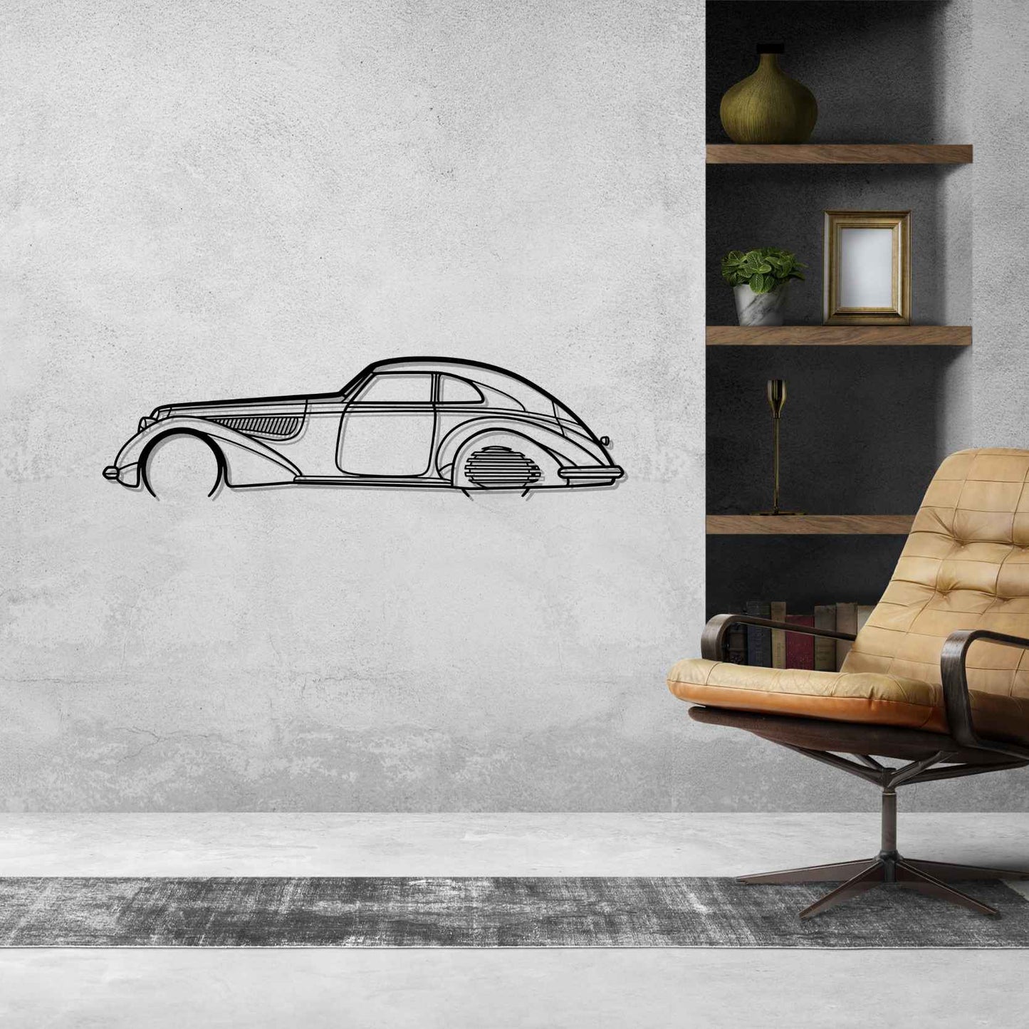 Alfa 8C 1937 Detailed Silhouette Metal Wall Art