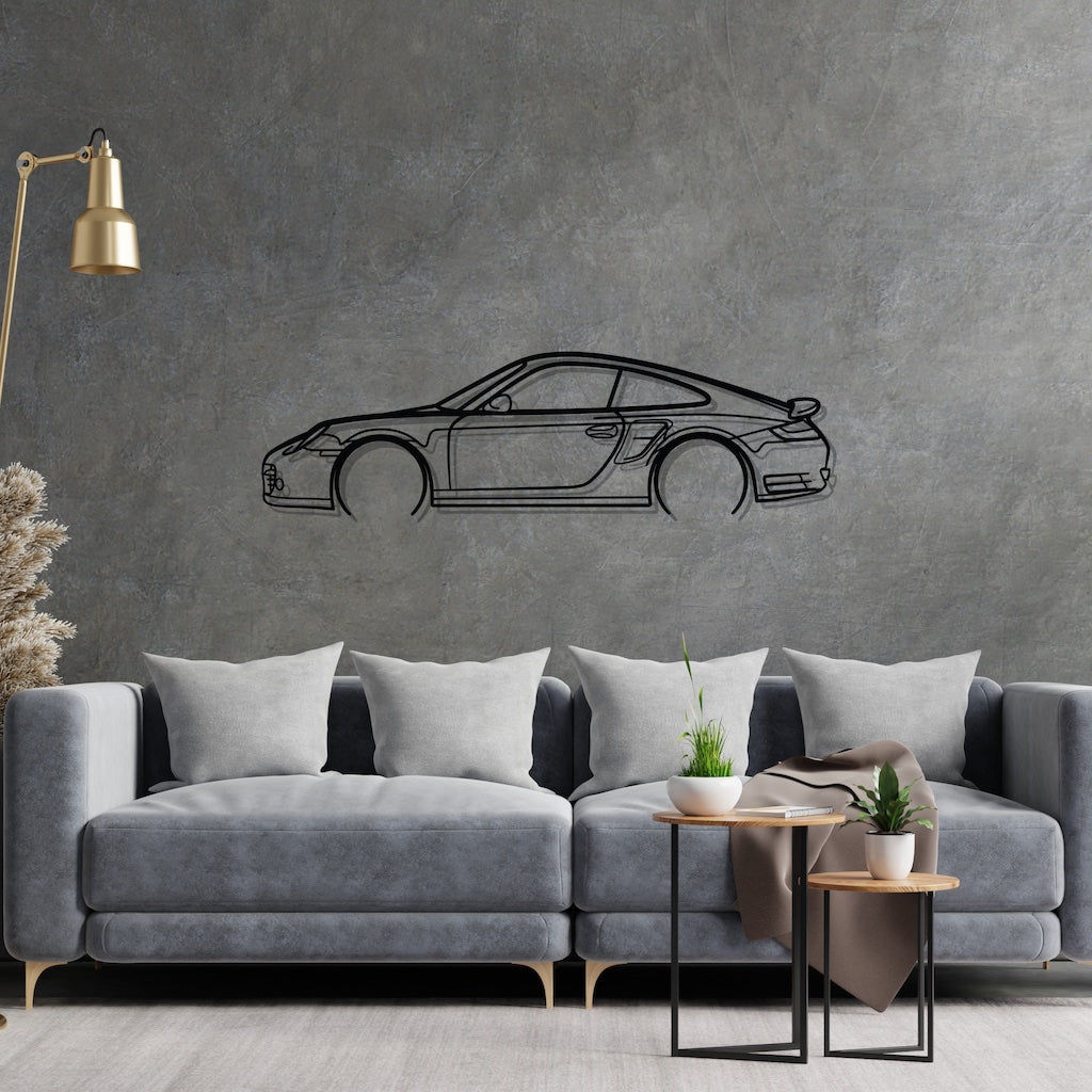 911 Turbo S Model 997 Detailed Silhouette Metal Wall Art