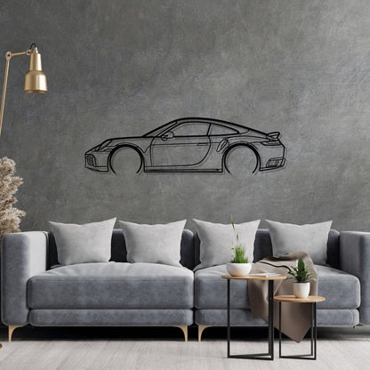 911 Turbo S Model 992 Detailed Silhouette Metal Wall Art