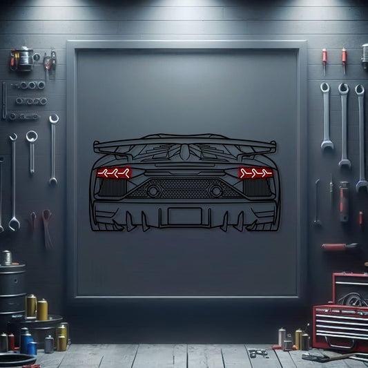 Aventador SVJ Back View Metal Neon Car Wall Art