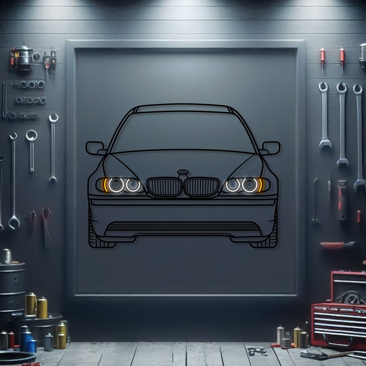 2001 325i E46 Front View Metal Neon Car Wall Art