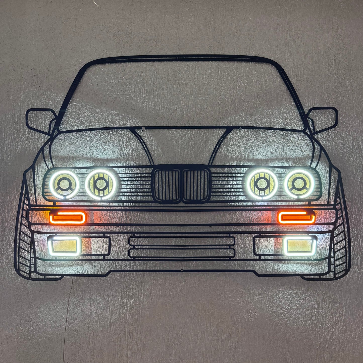 E30 Front View Metal Neon Car Wall Art