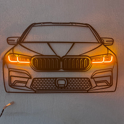 M5 CS Front View Metal Neon Car Wall Art