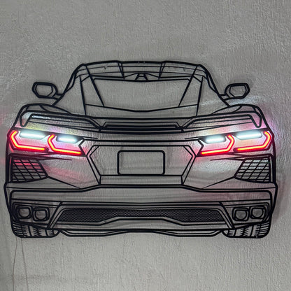 Corvette C8 Back View Metal Neon Car Wall Art