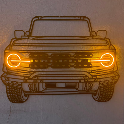 2022 Bronco Raptor Front View Metal Neon Car Wall Art