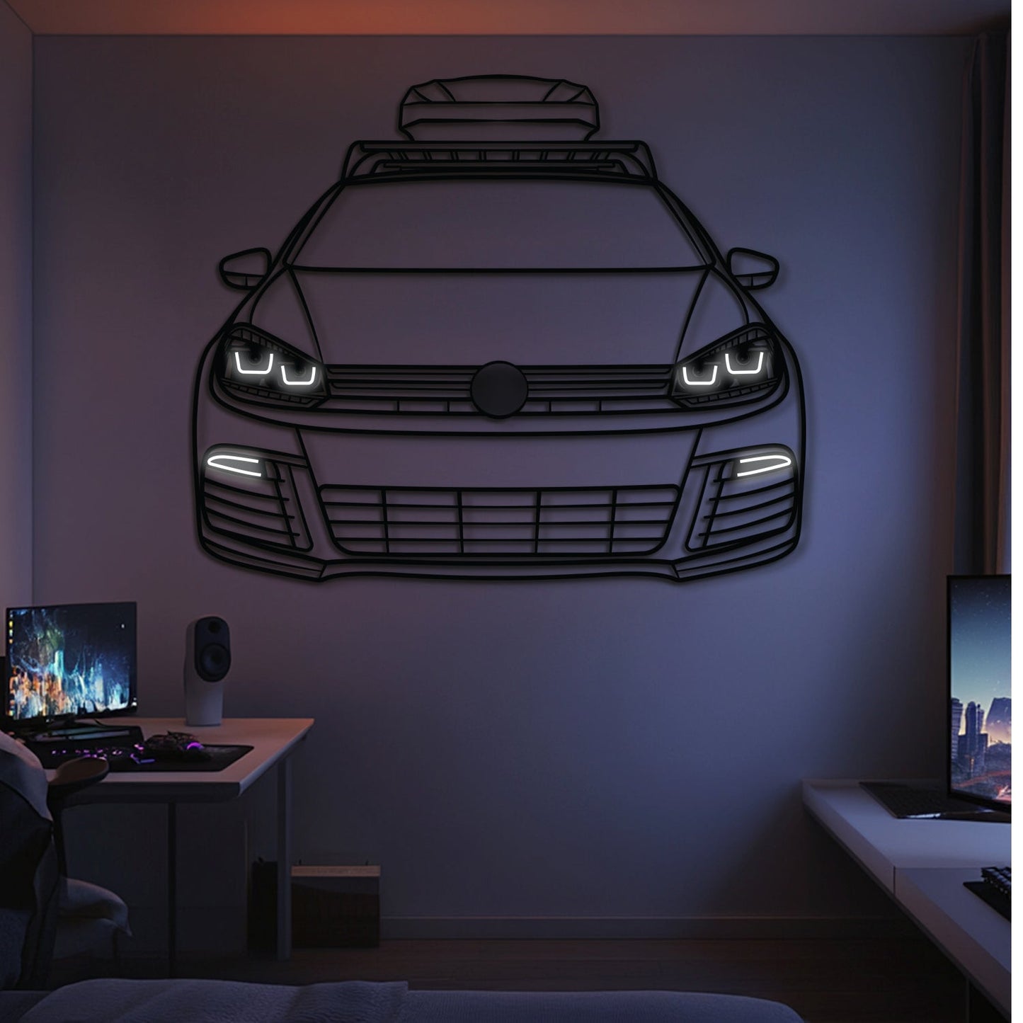 2014 Golf Front  View  Metal Neon Car Wall Art