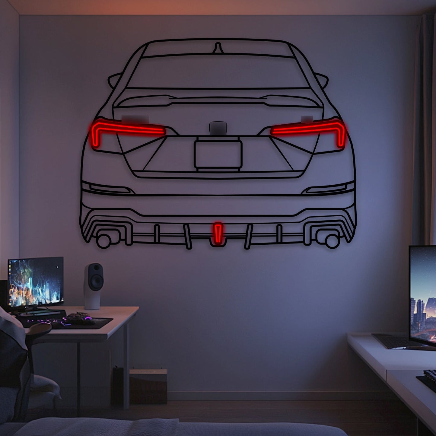 2023 Civic SI Rear View Metal Neon Car Wall Art